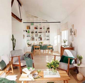 Interior design of studio in house in scandinavian style.