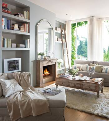 Bright Living Room with Fireplace: Harmony of Classic Style and Comfort in a Country House