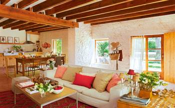 Interior design of studio in country house in Mediterranean style.