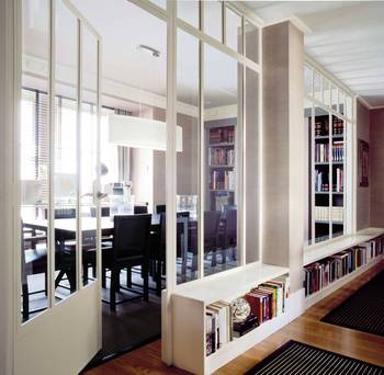 Beautiful design of library in private house in contemporary style.