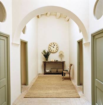 Design of dining room in private house in Mediterranean style.