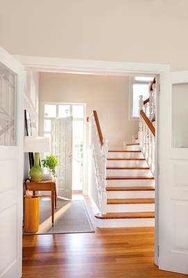 Stairs interior in cottage in scandinavian style.