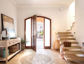 Beautiful example of hallway in private house in contemporary style.