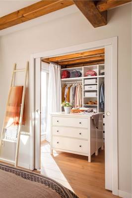 Interior design of wardrobe in country house.