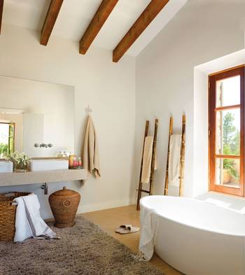 Interior design of bathroom in cottage in contemporary style.