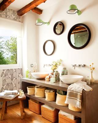 Interior design of bathroom in house in artistic style.