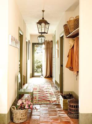 Beautiful design of hallway in private house in Mediterranean style.