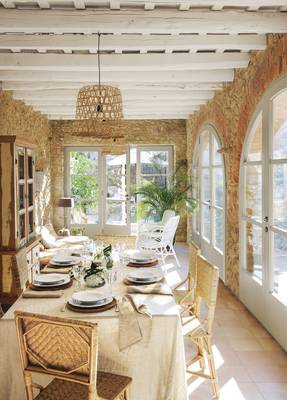 Beautiful design of dining room in cottage in Mediterranean style.