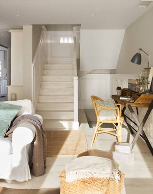 Stairs interior in cottage in scandinavian style.
