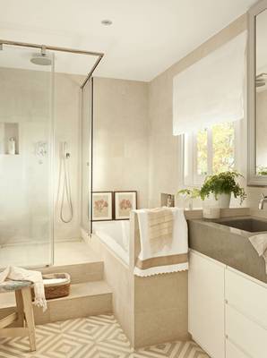 Design of bathroom in cottage in contemporary style.