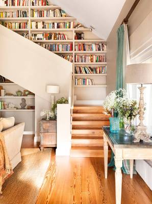 Library in cottage in artistic style.
