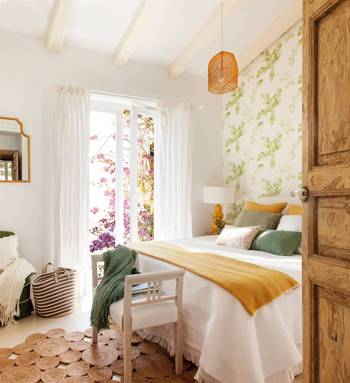 Bedroom design in cottage in scandinavian style.