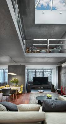 Beautiful design of studio in private house in loft style.