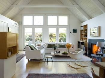 Design of attic in private house in scandinavian style.