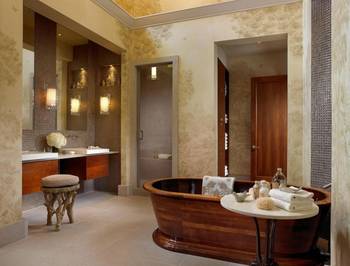 Interior design of bathroom in house in artistic style.