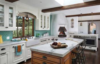 Photo of kitchen in cottage in colonial style.