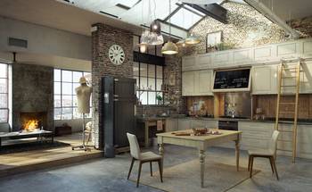 Beautiful example of kitchen in house in loft style.