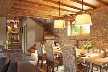 Dining room design in cottage in Mediterranean style.