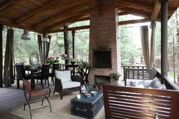 Design of terrace in private house in Chalet style.