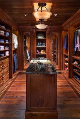 Interior design of wardrobe in country house.