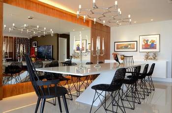 Dining room example in house in contemporary style.