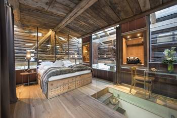 Bedroom in house in Chalet style.