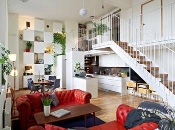 Photo of stairs in house in scandinavian style.