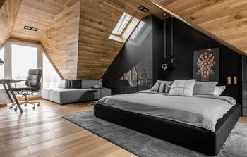 Option of attic in private house in contemporary style.