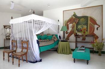 Photo of ottoman in private house interior.