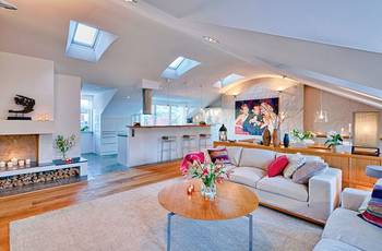 Attic in country house in contemporary style.