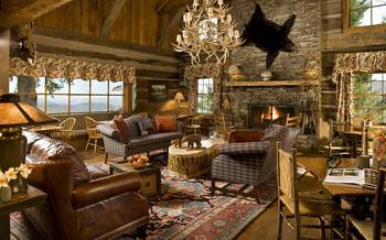 Photo of interior with dark brown details in cottage.