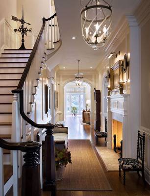 Interior design of hallway in country house.