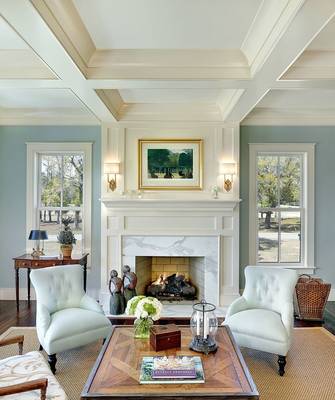 Photo of blue color interior in country house.