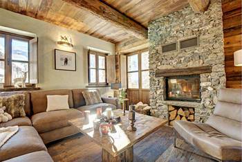 Interior design of  in country house in Chalet style.