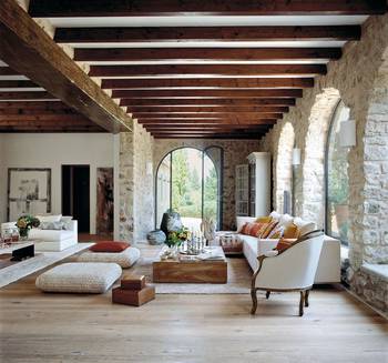 Interior design of  in cottage in Mediterranean style.