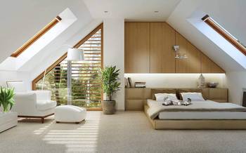 Photo of attic in private house in contemporary style.