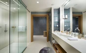 Interior design of bathroom in country house.