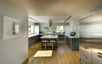 Interior design of kitchen in cottage in contemporary style.