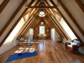 Beautiful example of attic in private house in loft style.