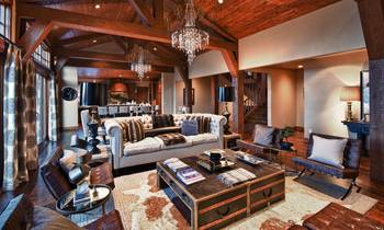 Interior design of  in country house in Chalet style.
