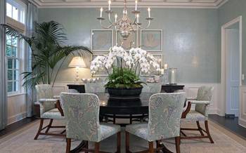 Design of dining room in private house in colonial style.