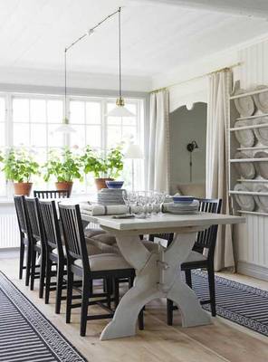 Dining room interior in house in scandinavian style.