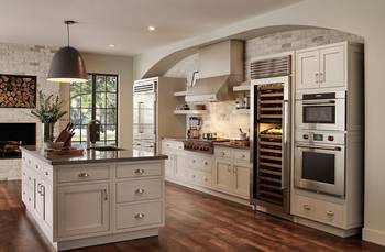 Beautiful example of kitchen in cottage in contemporary style.