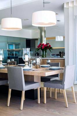 Design of dining room in house in scandinavian style.