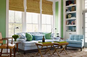 Green color interior in country house.