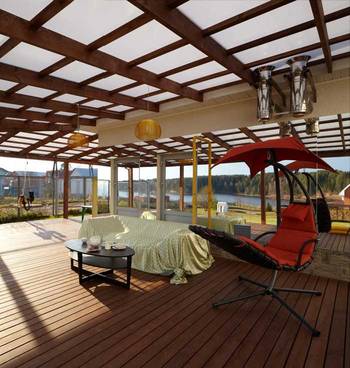 Beautiful example of veranda in cottage in contemporary style.