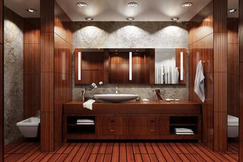Design of bathroom in cottage in contemporary style.