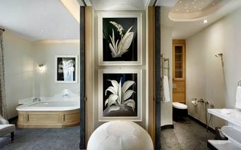 Interior of bathroom in artistic style.